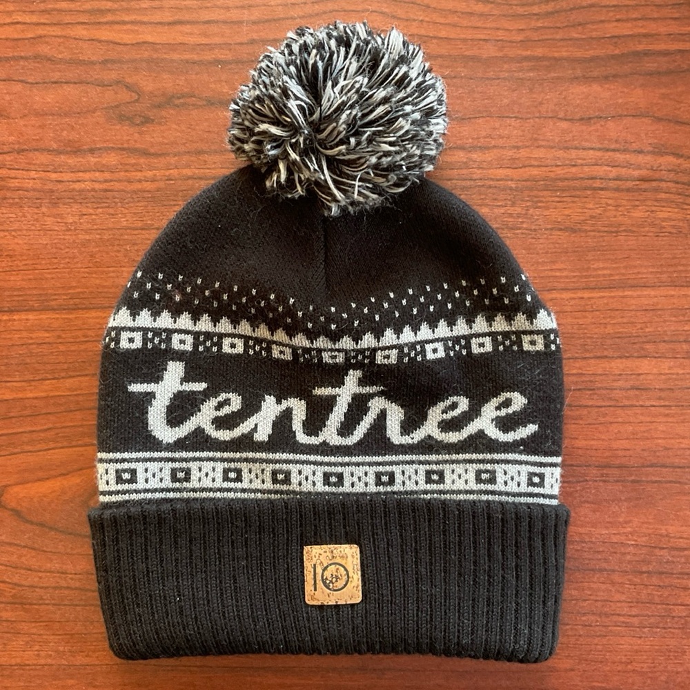 Tentree Black beanie hat with logo streetwear merino wool